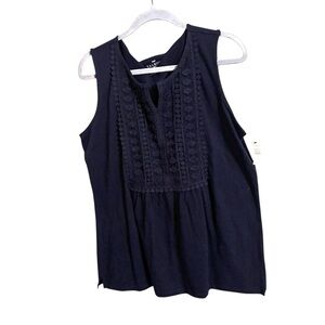 Talbots Navy Blue Cotton Embroidered V-Neck Sleeveless Top‎ 1X NWT